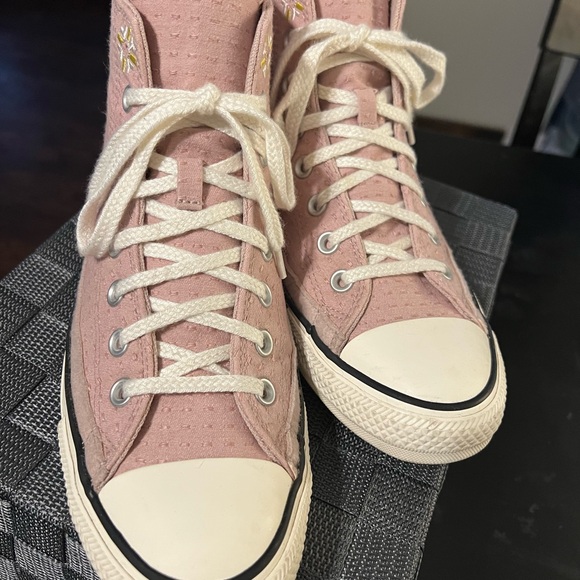 Converse Pink and White High-Top Sneakers Canvas - Picture 1 of 4
